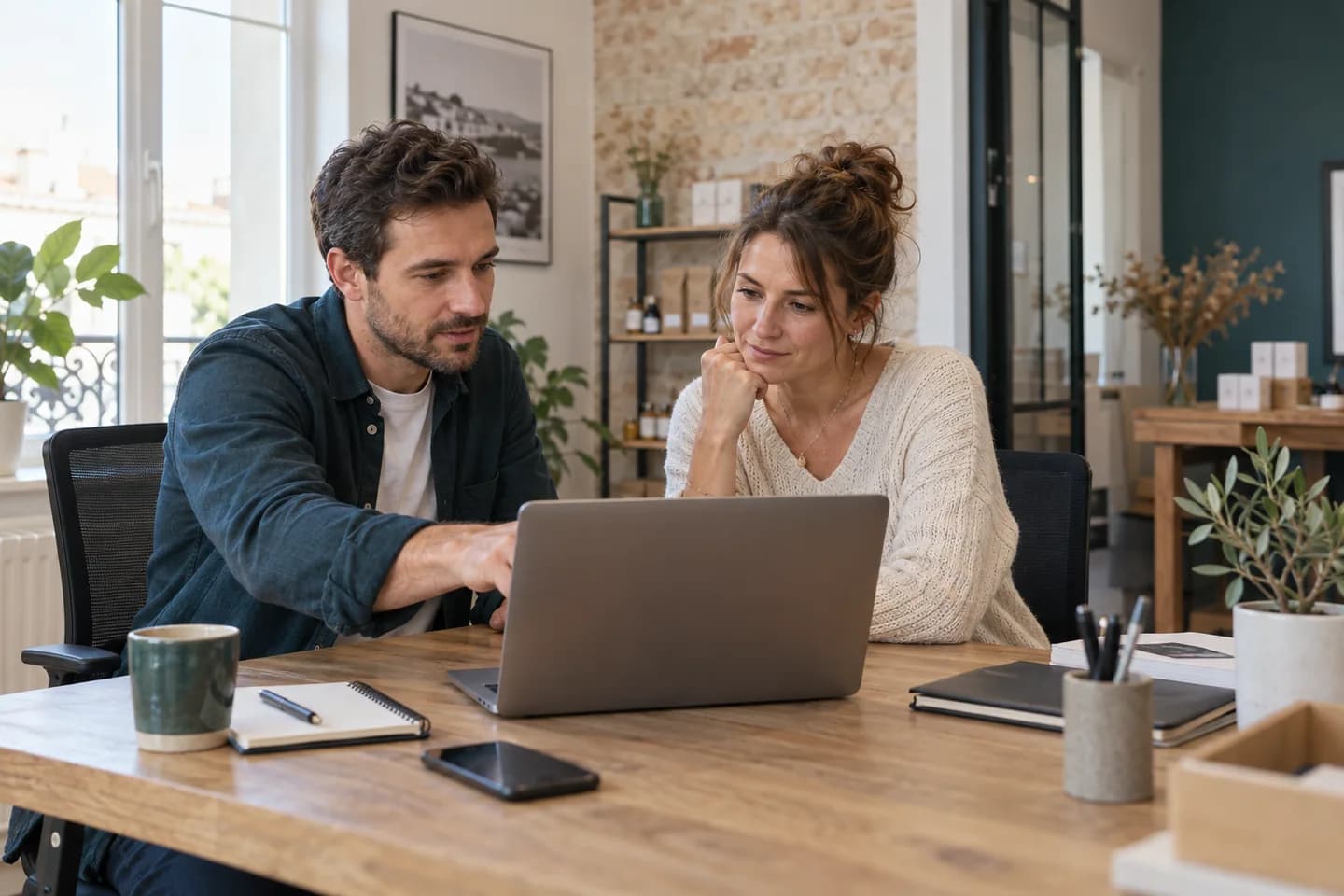 Un consultant informatique échange avec sa cliente.