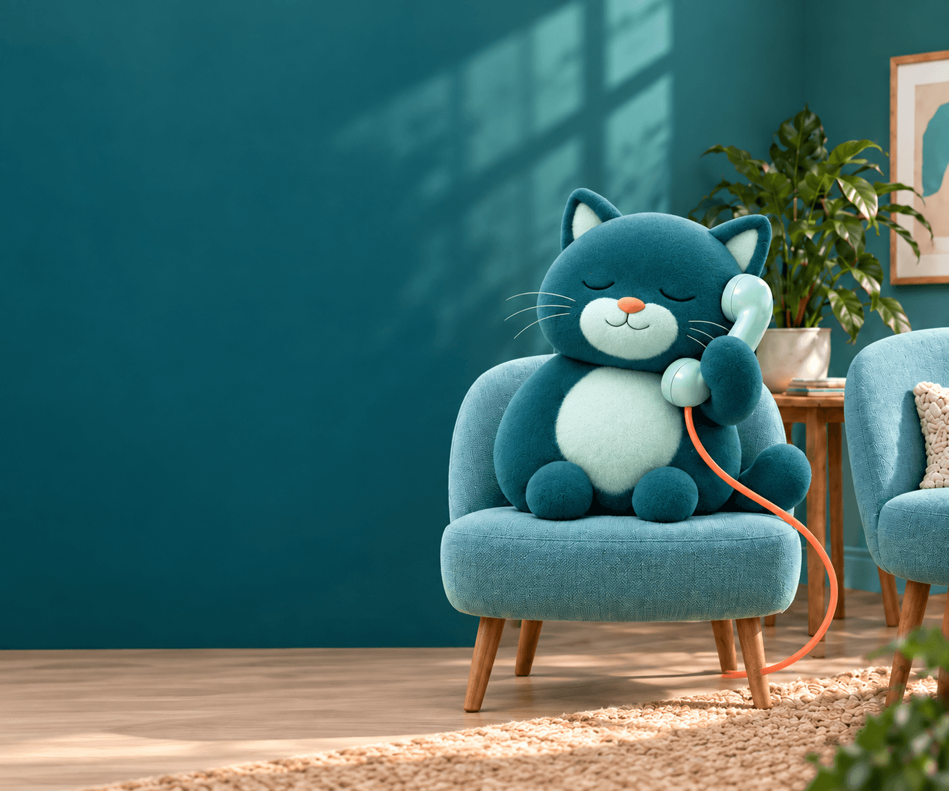 Zenelia au téléphone, installée dans son fauteuil