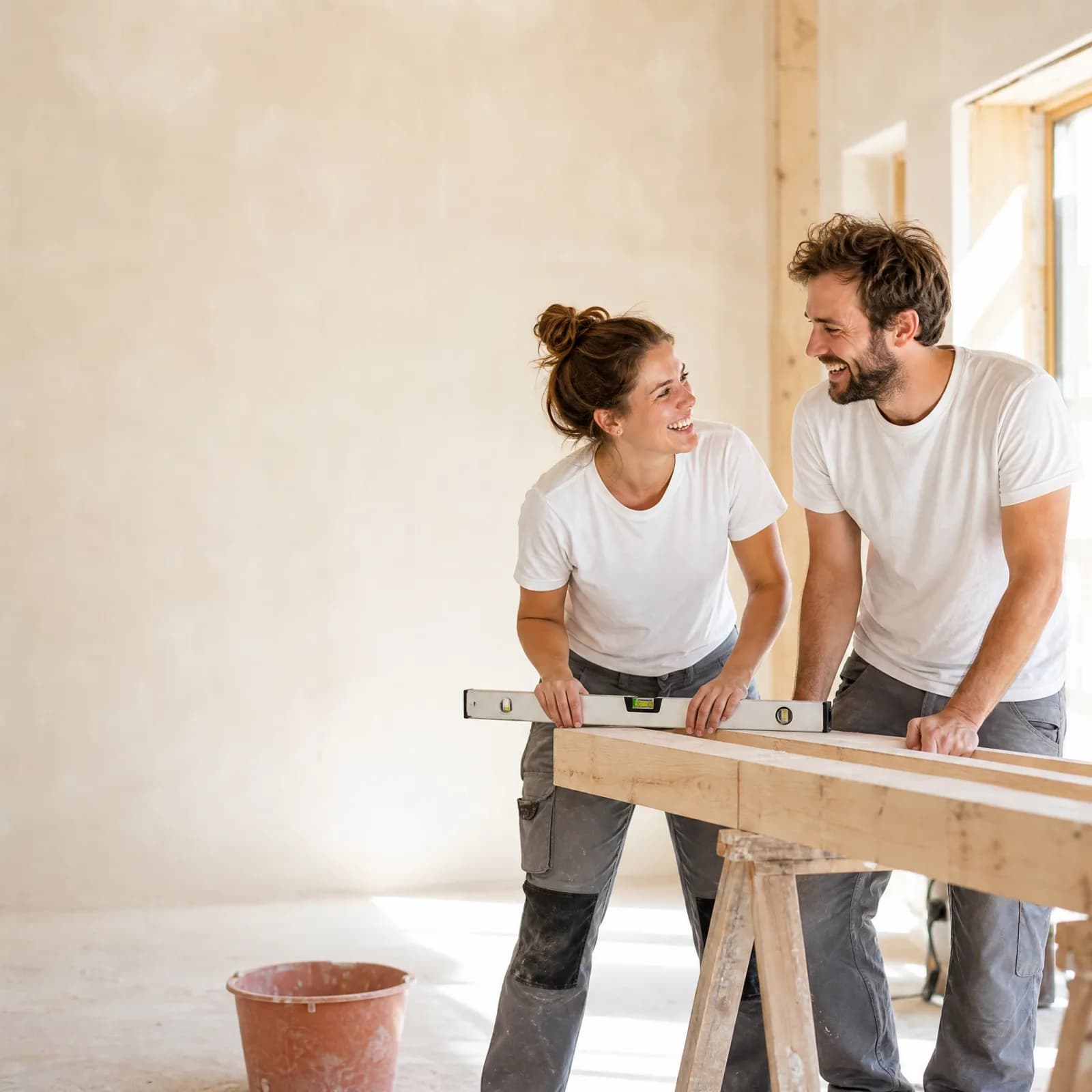 Deux professionnels échangent sur un chantier
